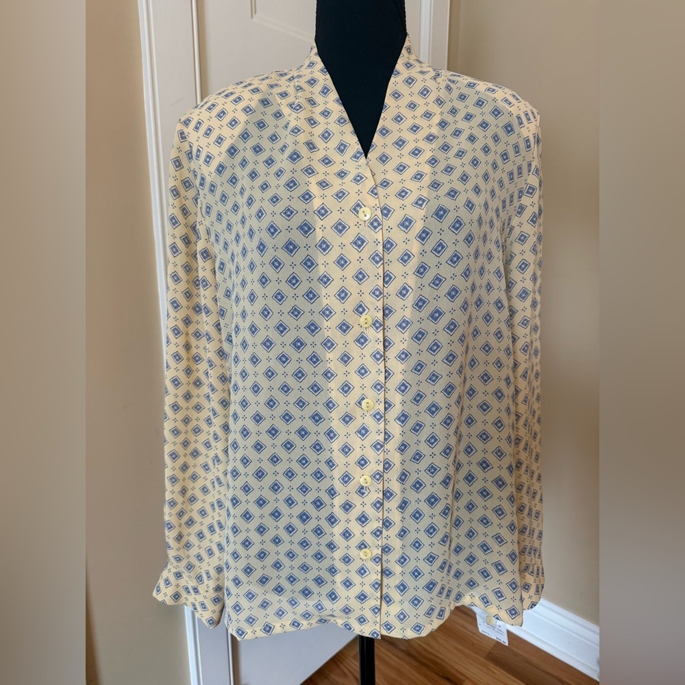 PENDLETON Provence Women’s Sz 10 Yellow Geometric V-neck Long Sleeves Blouse NWT
